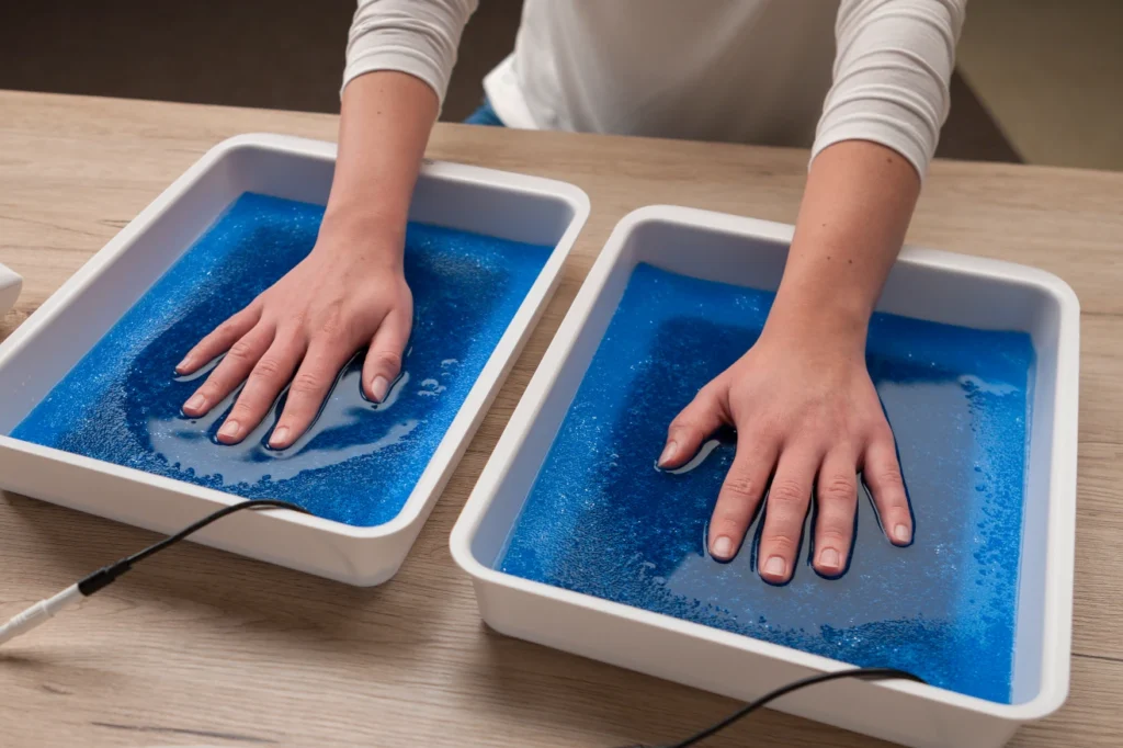 Reduktion des übermäßigen Schwitzens an den Händen mit der Saalio Leitungswasser-Iontophorese